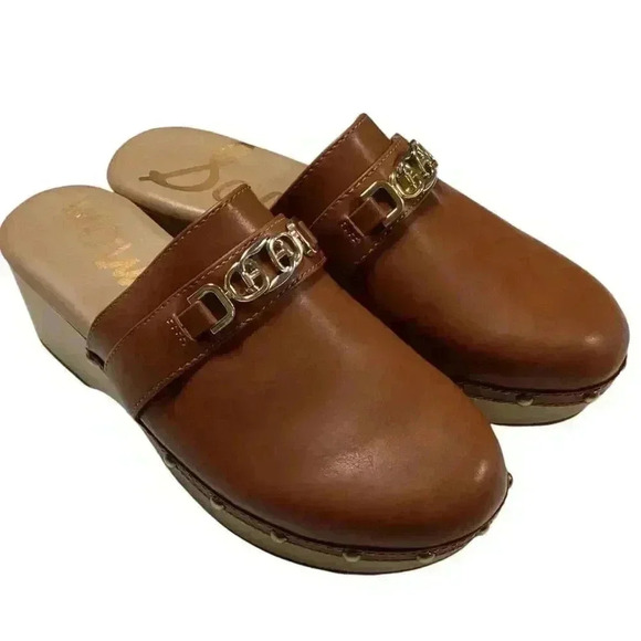 Sam Edelman Mule Clogs Shoes Women 7.5 38 Brown Kaye Vegan Leather Studs NEW - Picture 1 of 9